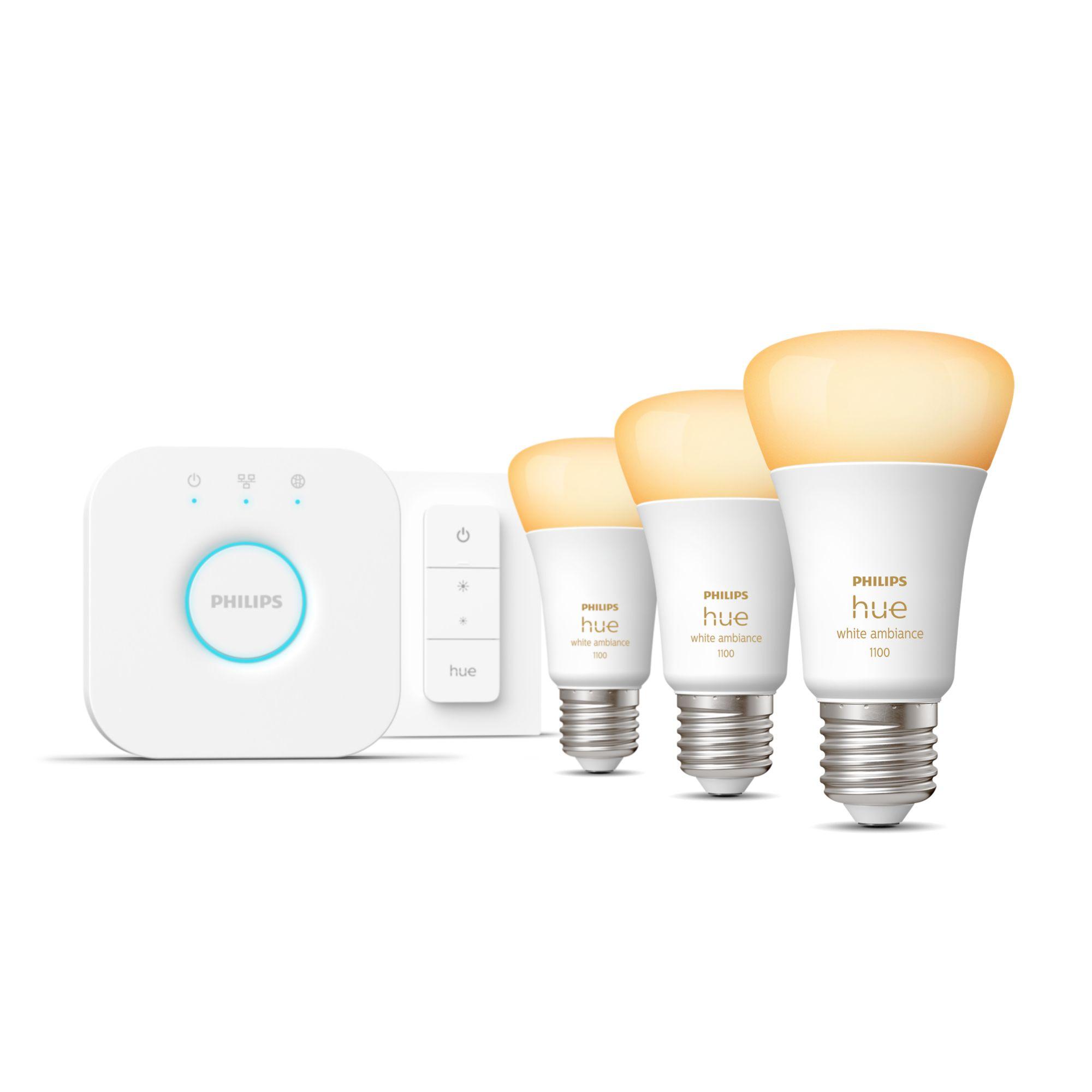 Philips Hue White ambiance Starter Kit Bridge 3 Lampadine Smart E27 75W Dimmer Switch