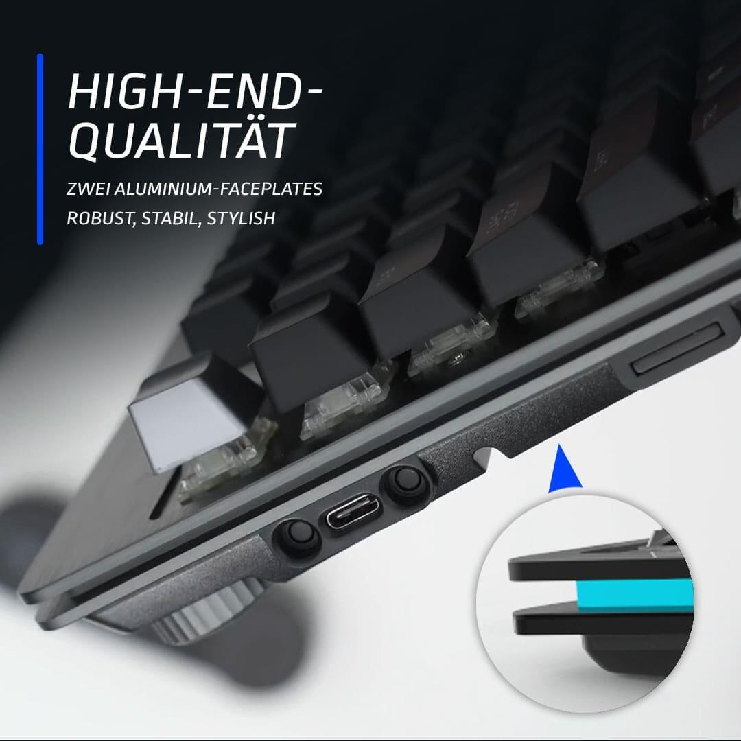 Mountain Everest Core Midnight Black - Tastiera da gioco RGB con switch silenziosi Cherry MX (MediaEndock USB -A Hub Qwertz)