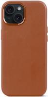 Cover posteriore in pelle decodificata per iPhone 15 marrone chiaro