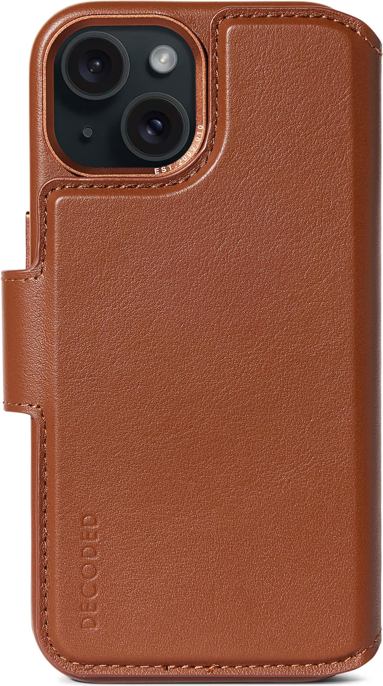 Portafoglio staccabile in pelle Decoded per iPhone 15 marrone chiaro