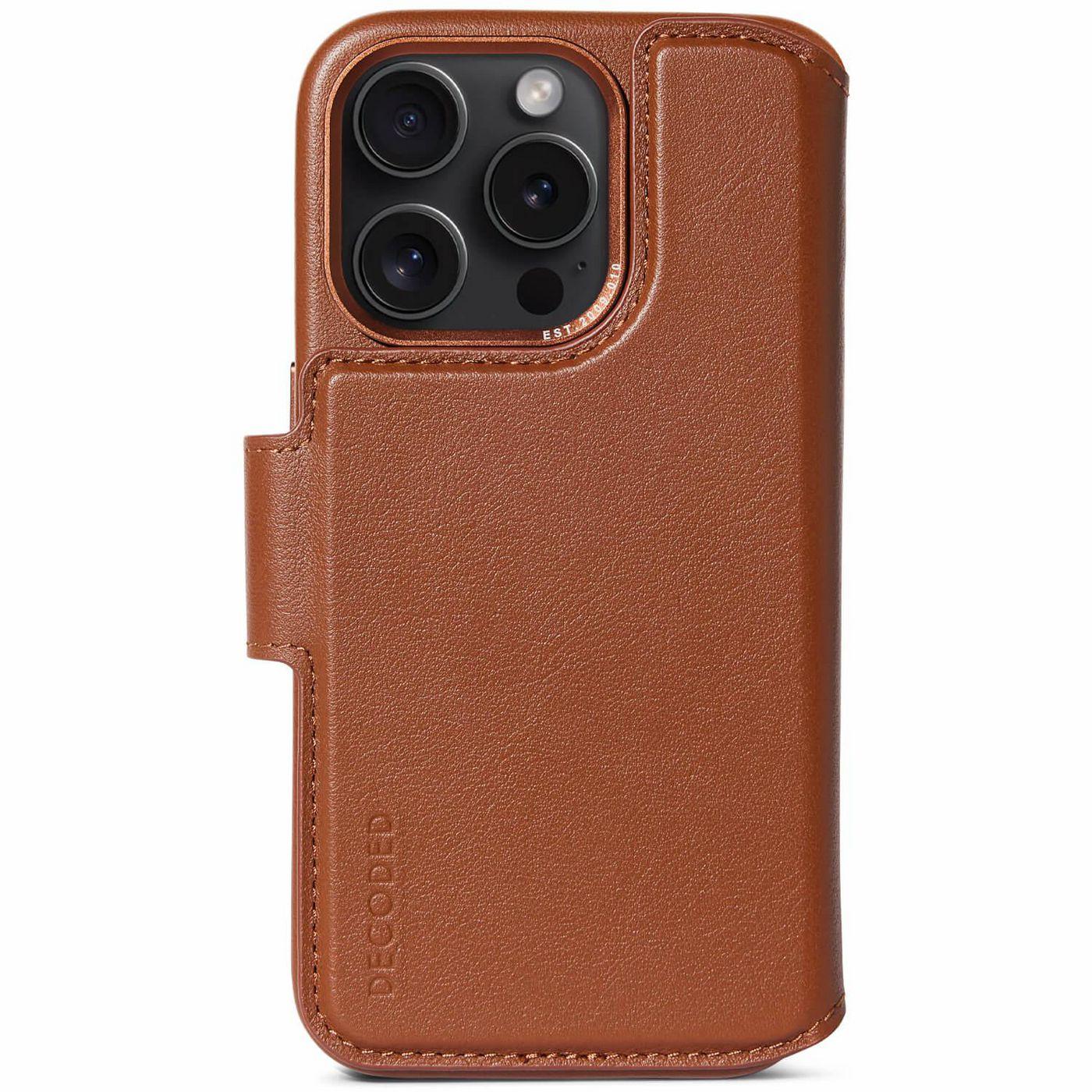 Portafoglio staccabile in pelle per iPhone 15 Pro Tan