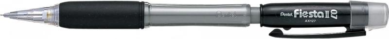 Pentel Fiesta II Portamine HB 07 mm con gomma - Include 2 ricariche - Impugnatura in gomma - Design ergonomico - Colore nero