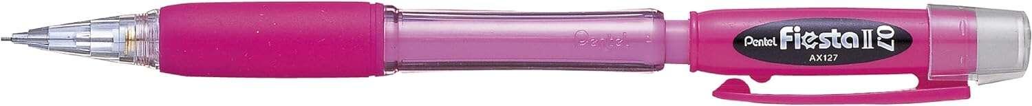 Pentel Fiesta II Portamine HB 07 mm con gomma - Include 2 ricariche - Impugnatura in gomma - Design ergonomico - Colore rosa