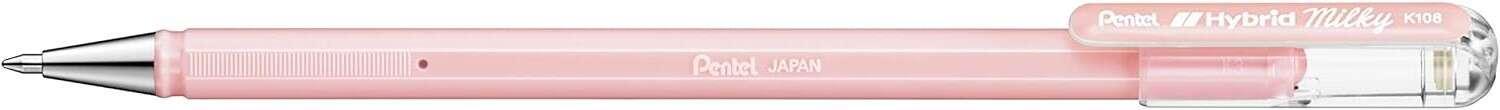 Pentel Hybrid Milky Penna a sfera - Punta fine 08 mm - Tratto 04 mm - Inchiostro gel opaco - Colore rosa pastello