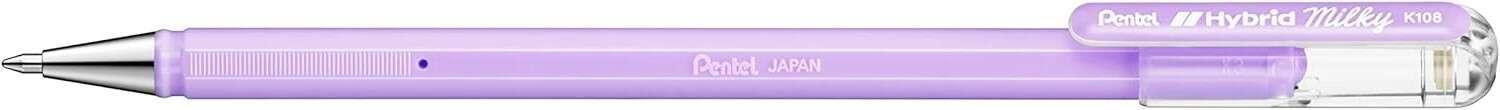 Pentel Hybrid Milky Penna a sfera - Punta fine 08 mm - Tratto 04 mm - Inchiostro gel opaco - Colore viola pastello