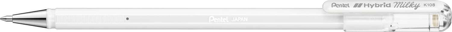 Pentel Hybrid Milky Penna a sfera - Punta fine 08 mm - Tratto 04 mm - Inchiostro gel opaco - Colore bianco pastello
