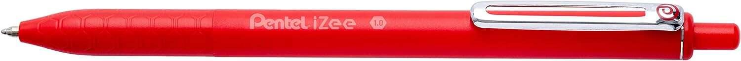 Penna a sfera retrattile Pentel iZee - Punta da 07 mm - Corsa da 035 mm - Clip in metallo - Colore rosso