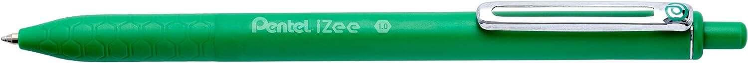 Penna a sfera retrattile Pentel iZee - Punta da 07 mm - Corsa da 035 mm - Clip in metallo - Colore verde