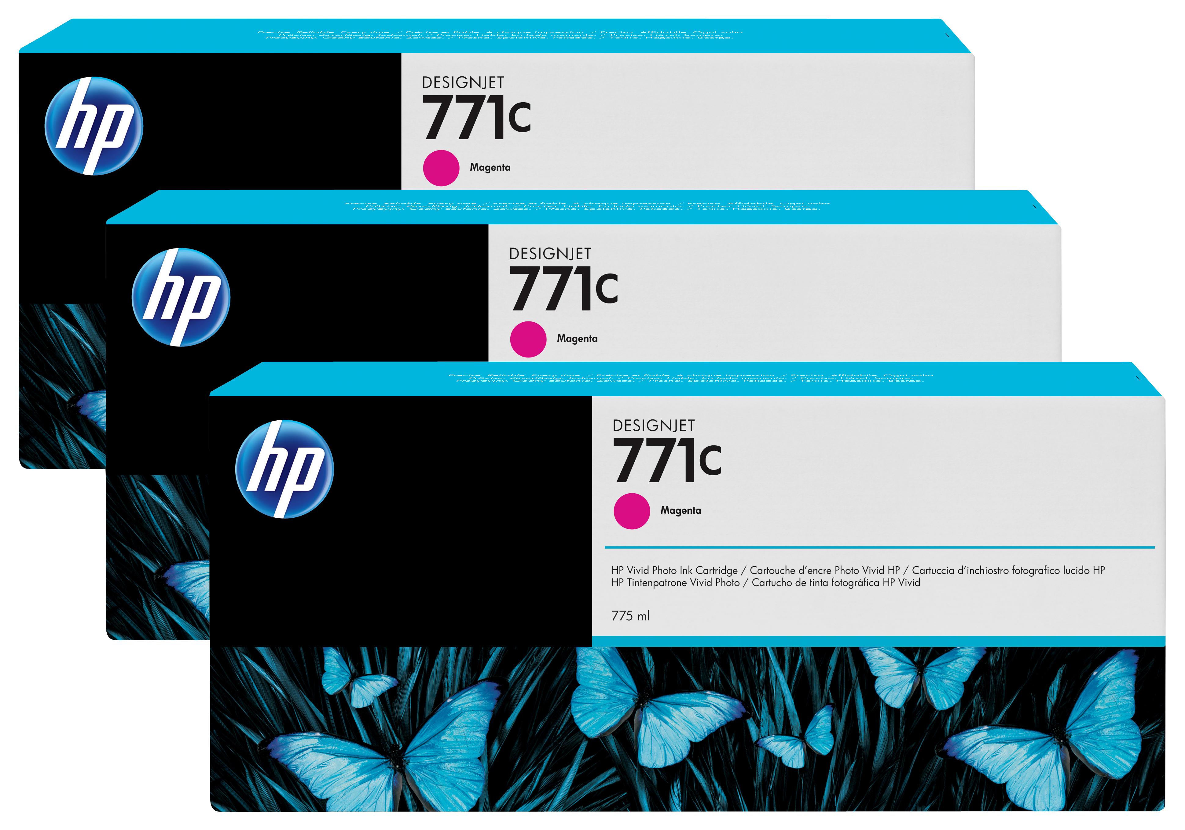 HP Confezione da 3 cartucce di inchiostro magenta DesignJet 771C, 775 ml