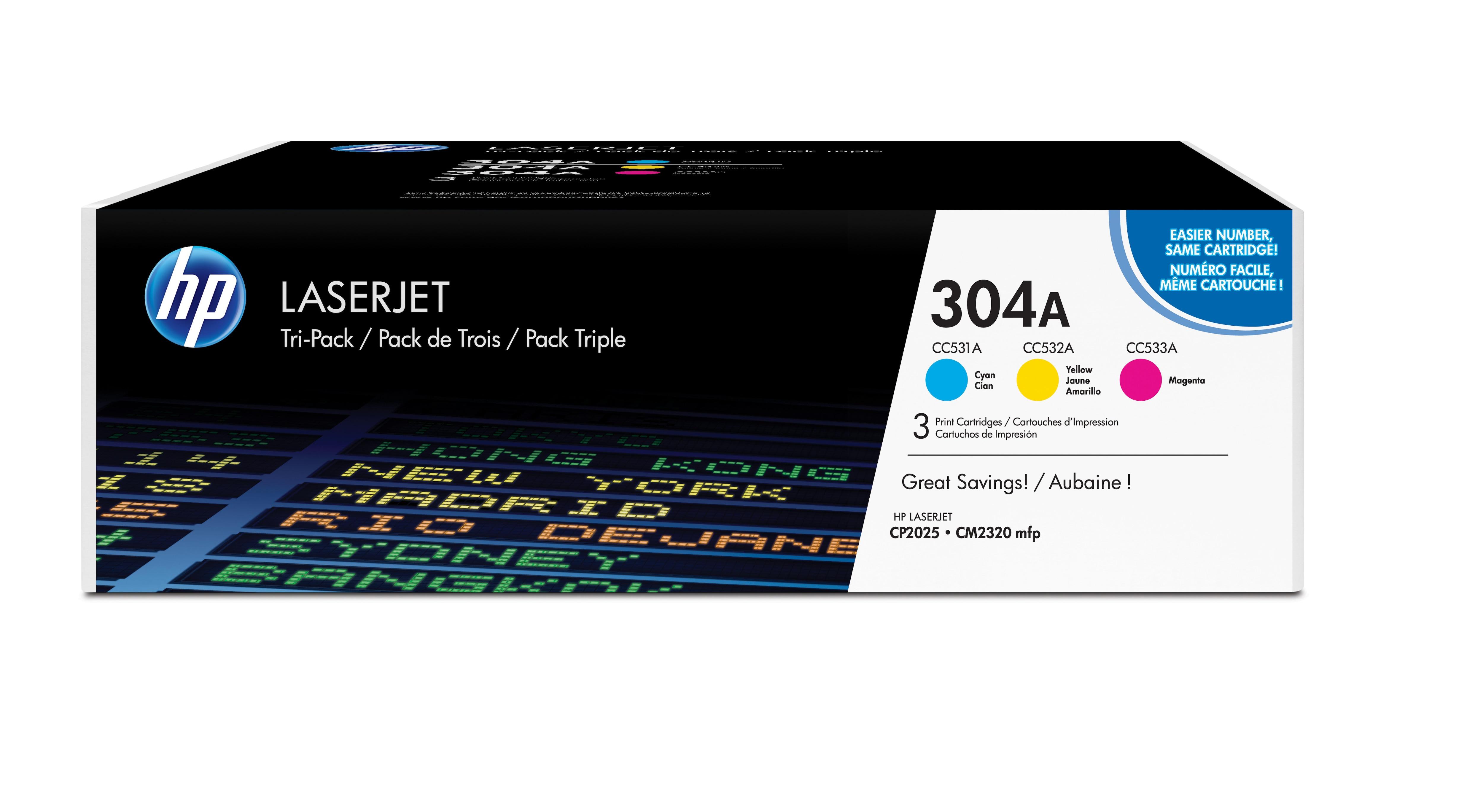 HP Confezione da 3 cartucce originali di toner ciano/magenta/giallo LaserJet 304A