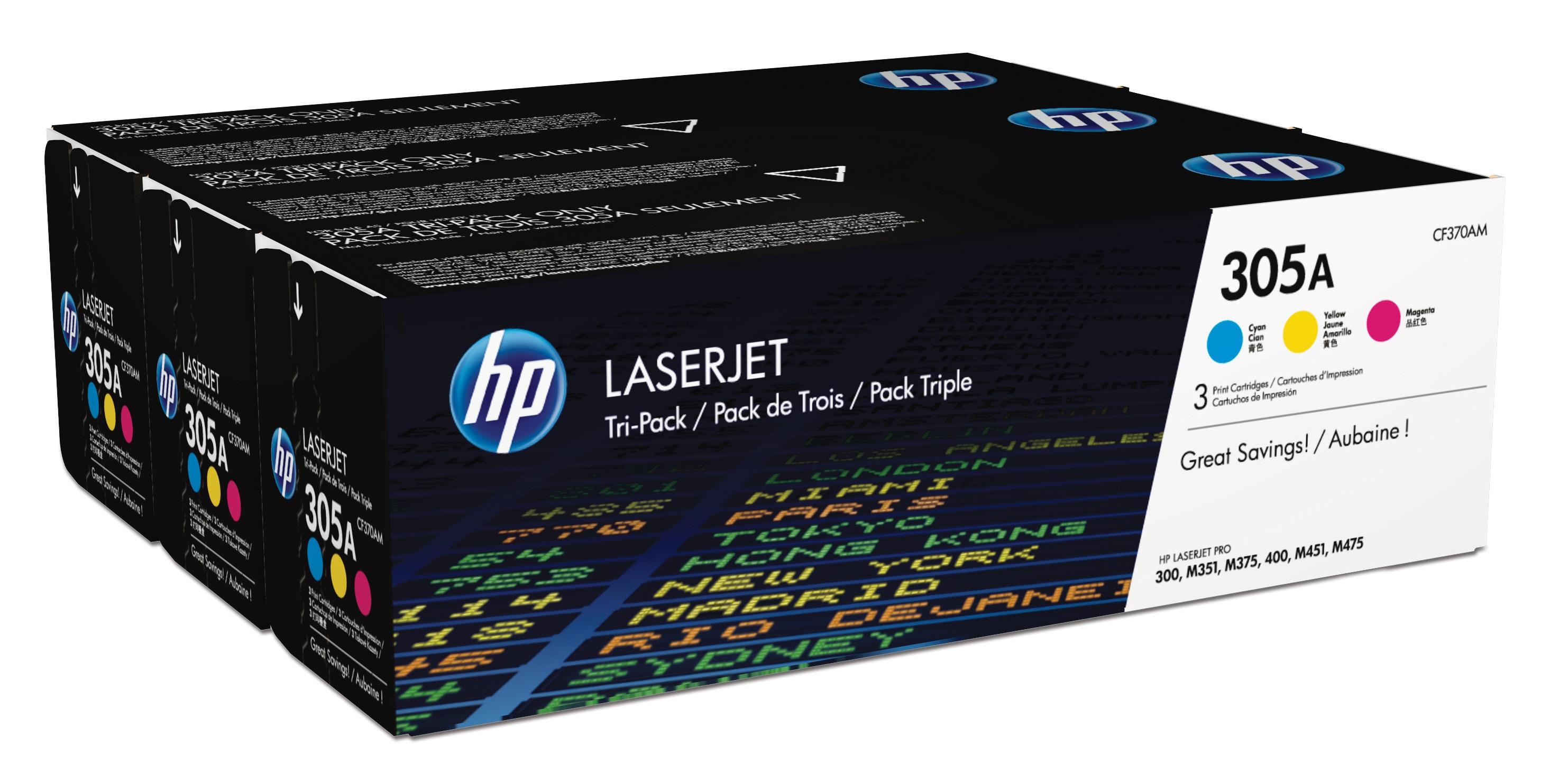Toner HP 305A Originale Ciano, Magenta, Giallo 3 pezzo(i) [CF370AM]