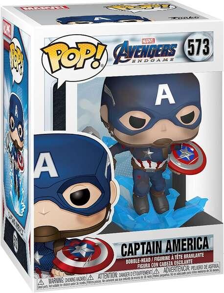 Funko Pop Marvel Avengers Endgame Capitan America con scudo rotto e Mjolnir - Figura in vinile - Altezza 9 cm circa.