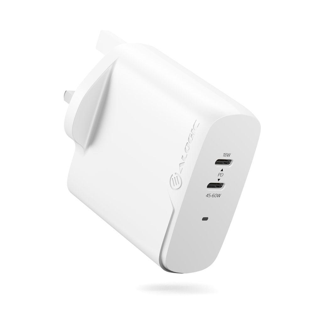 ALOGIC 2X63 Bianco Interno (ALOGIC 2X63 RAPID POWER 2 PORT - 63W GAN CHARGER USB-C 45W US)