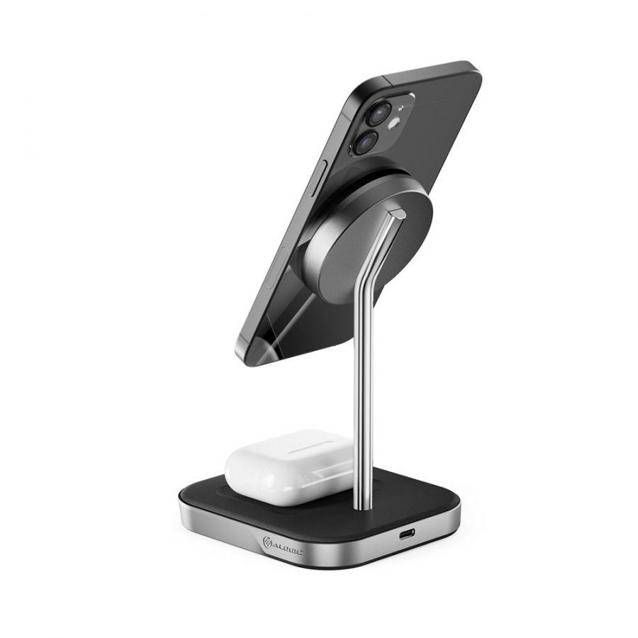 ALOGIC MSP21CS15W Caricabatterie per dispositivi mobili Auricolare Smartphone Nero Argento Carica wireless Ricarica rapida Inte
