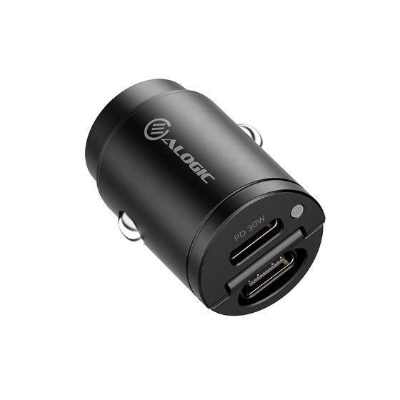 ALOGIC CRCC30 Caricabatterie per dispositivi mobili Grigio Auto (ALOGIC RAPID POWER 30W CAR - CHARGER 2X USB-C PORTS)