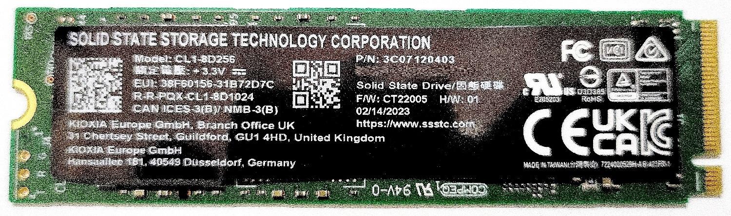 KIOXIA SOLID STATE DRIVE SSD 256GB M.2 NVMe PCIe 3.1 CL1-8D256 3C07120403 OEM BULK
