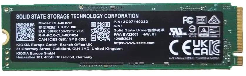 KIOXIA SOLID STATE DRIVE SSD 512GB M.2 2280 NVMe PCIe 3.1 CL4-8D512 3C07140332 OEM BULK