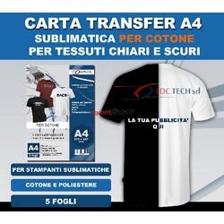 CARTA SUBLIMATICA A4 TRANSFER SU COTONE CON INCHIOSTRO SUBLIMATICO - FORMATO A4 - 5 FOGLI