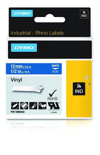 DYMO Etichette in vinile IND (Dymo 1805243 12mm White on Blue)