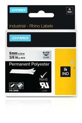 DYMO 9mm RHINO Clear Polyester Tape nastro per etichettatrice D1 (Dymo 18508 9mm Polyester Tape)