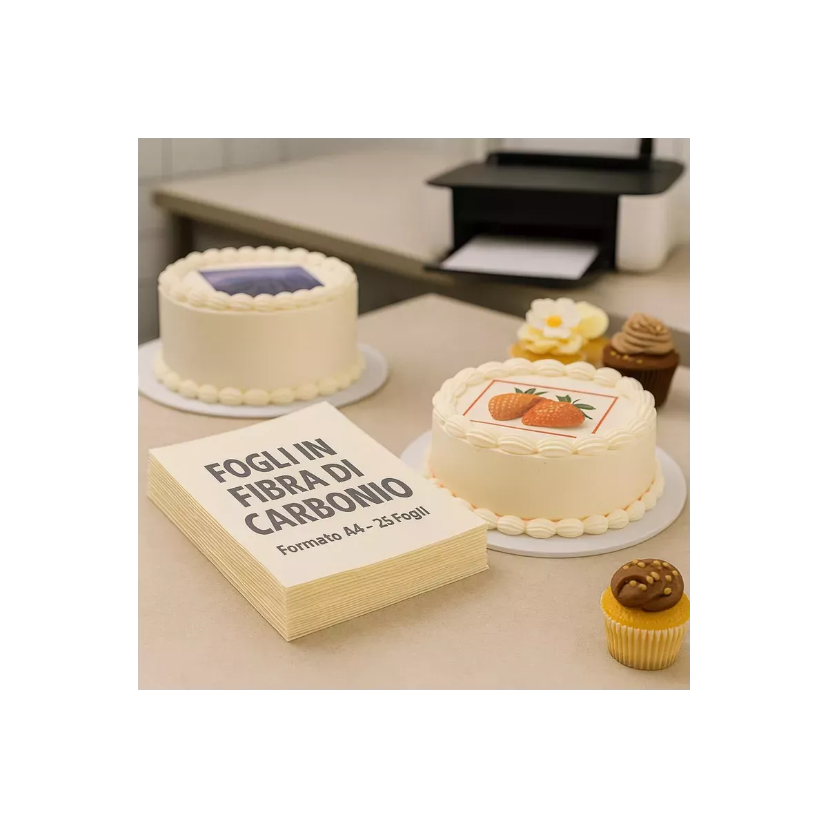 Fogli in Fibra Vegetale Edibili per Dolci, Torte e Stampa Alimentare A4 (25 Fogli)