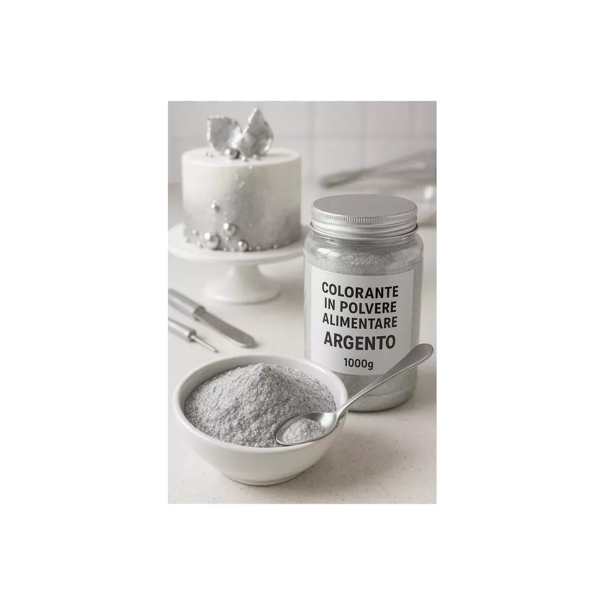Colorante Alimentare in Polvere Argento 1000gr | Cake Design Decorazioni