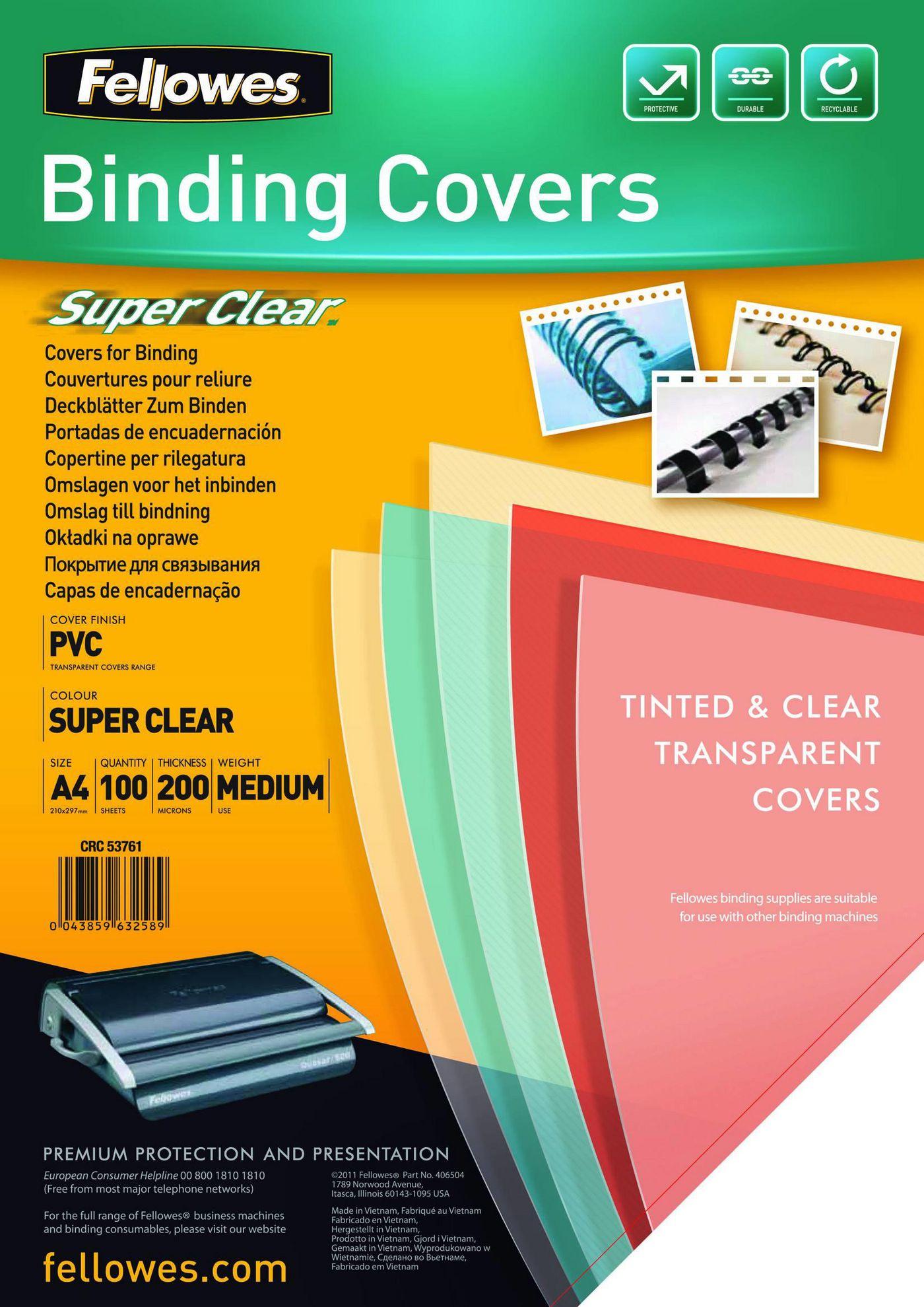 Fellowes 5376102 cartellina A4 PVC Trasparente 100 pz (Fellowes 5376102 A4 Clear Covers)