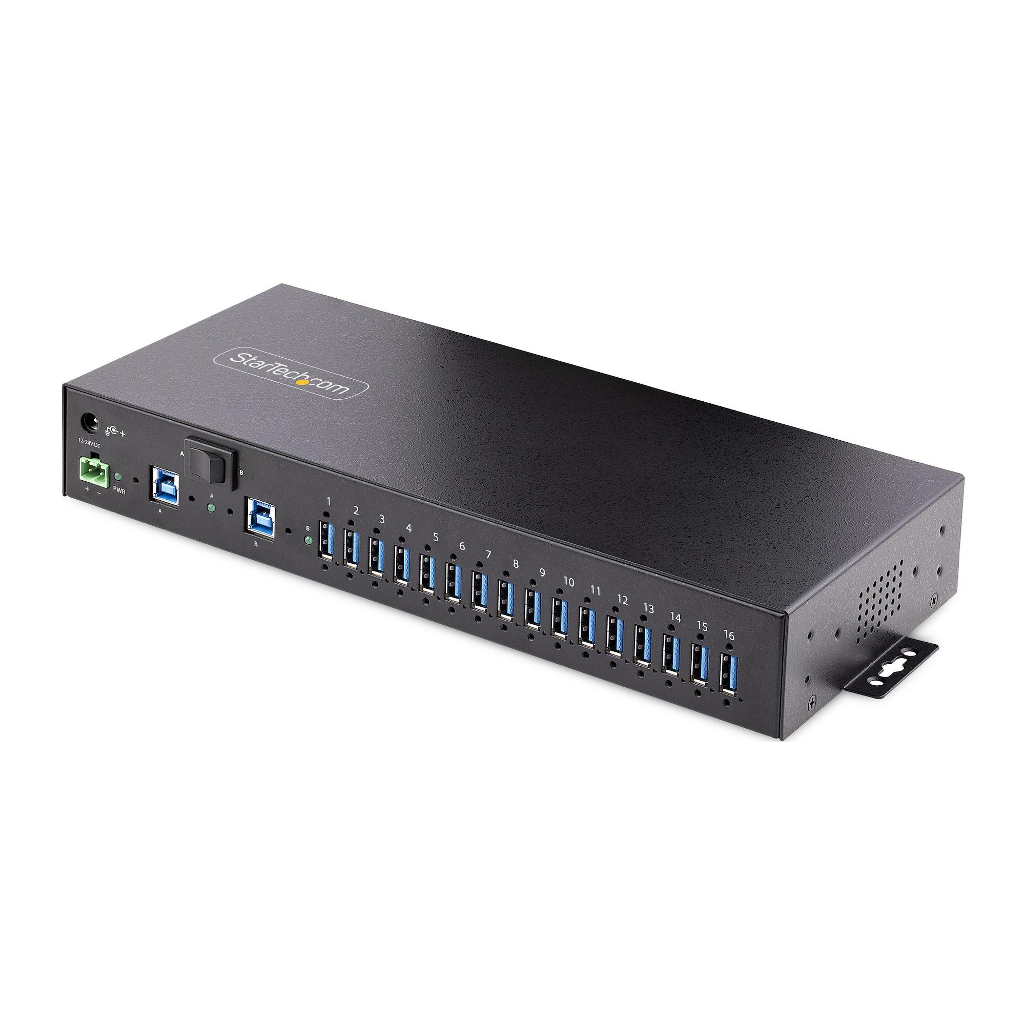 StarTech.com Hub USB 3.0 Alimentato a 16 Porte - Multipresa USB-A Industriale 5Gbps Installabile a Muro/Rack/DIN - Protezione E