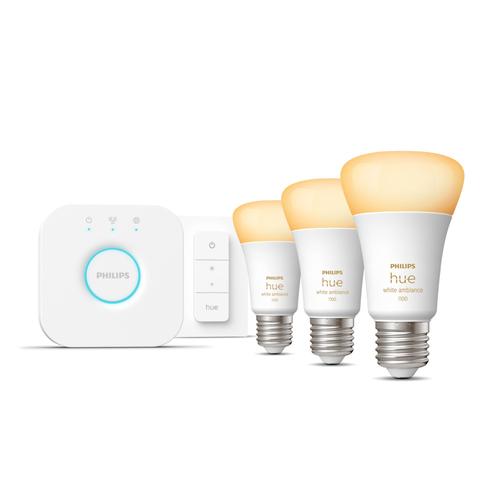 Philips Hue White ambiance Starter Kit Bridge + 3 Lampadine Smart E27 75W + Dimmer