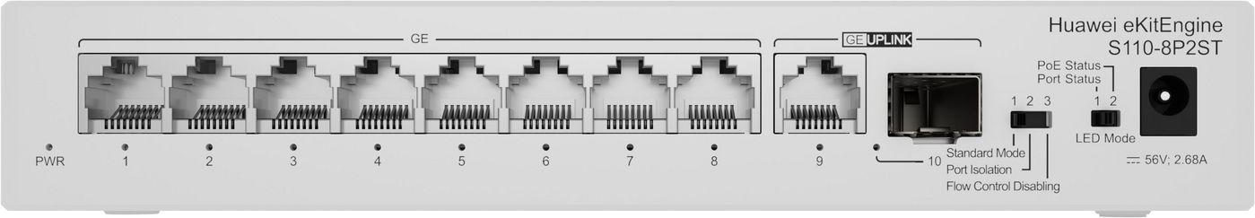 HUAWEI eKit S110 Series S110-8P2ST Non gestito L2 Gigabit Ethernet [10/100/1000] Supporto Power over Ethernet [PoE] Grigio (Hua