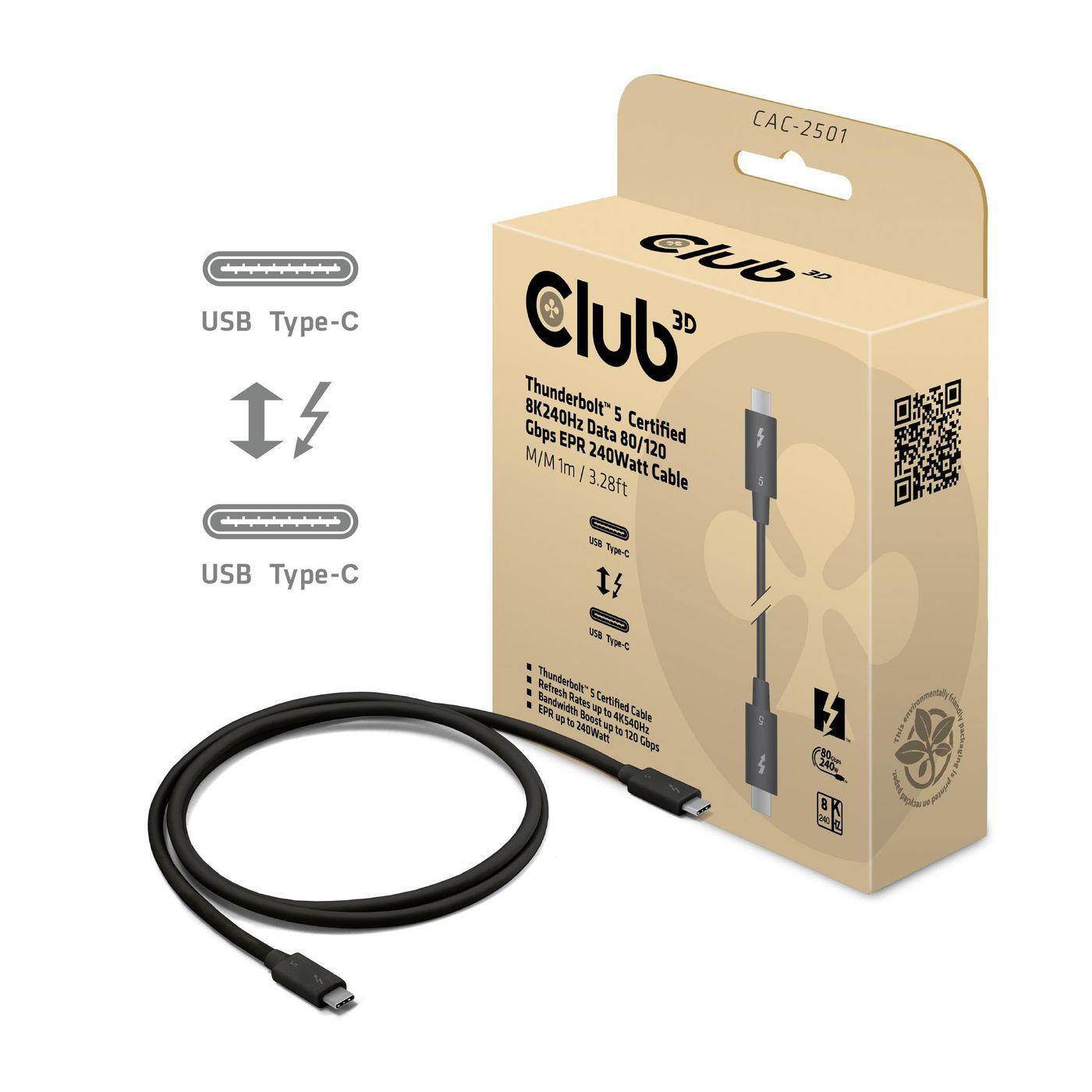 CLUB3D CAC-2501 Cavo Thunderbolt 1 m 120 Gbit/s Nero (Club3D Kabel Thunderbolt5 zertifi. 8K2)