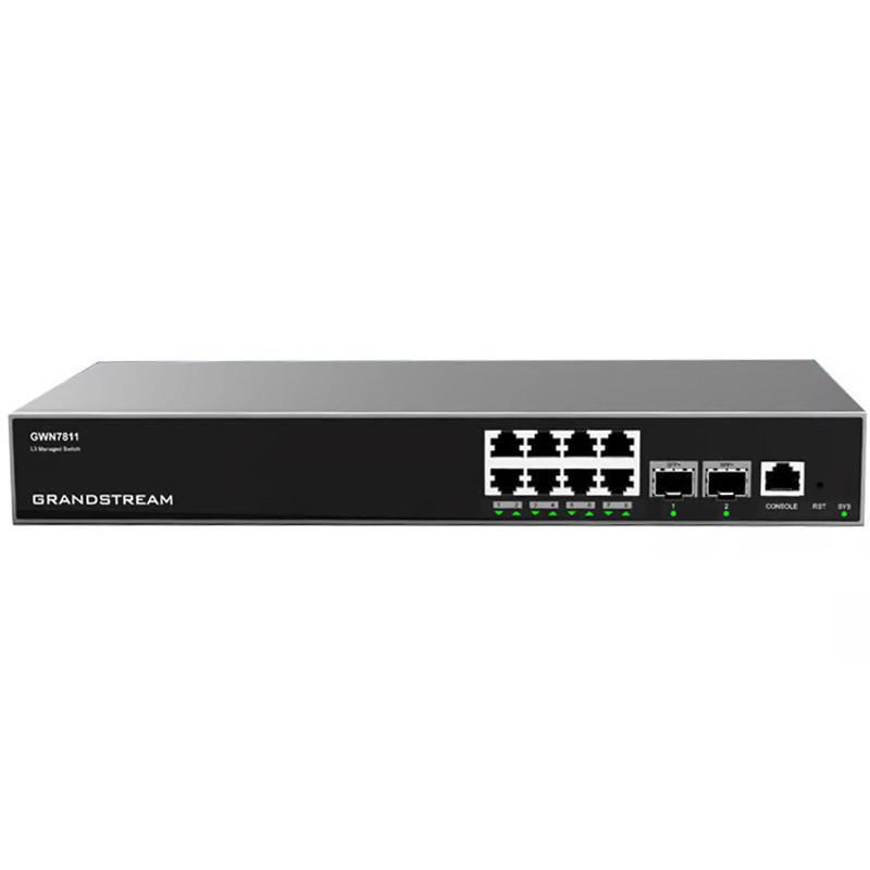 Grandstream GWN7811 - Layer 3 Managed Network Switch, 8x GbE RJ45, 2x SFP+, fan-less
