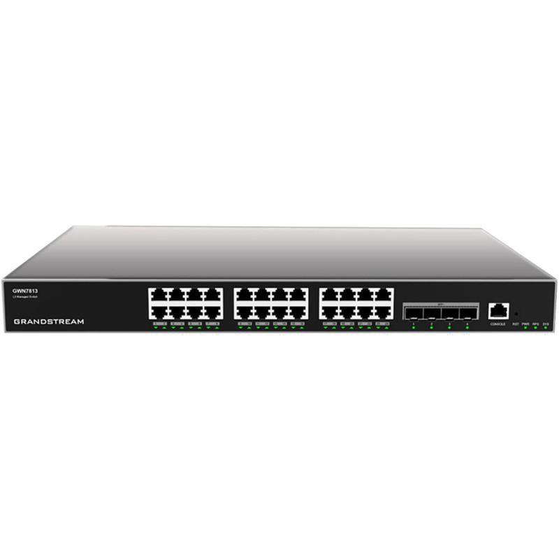 Grandstream GWN7813 - Layer 3 Managed Network Switch, 24x GbE RJ45, 4x SFP+, stackable, optional redundant PSU. Utilizzabile co