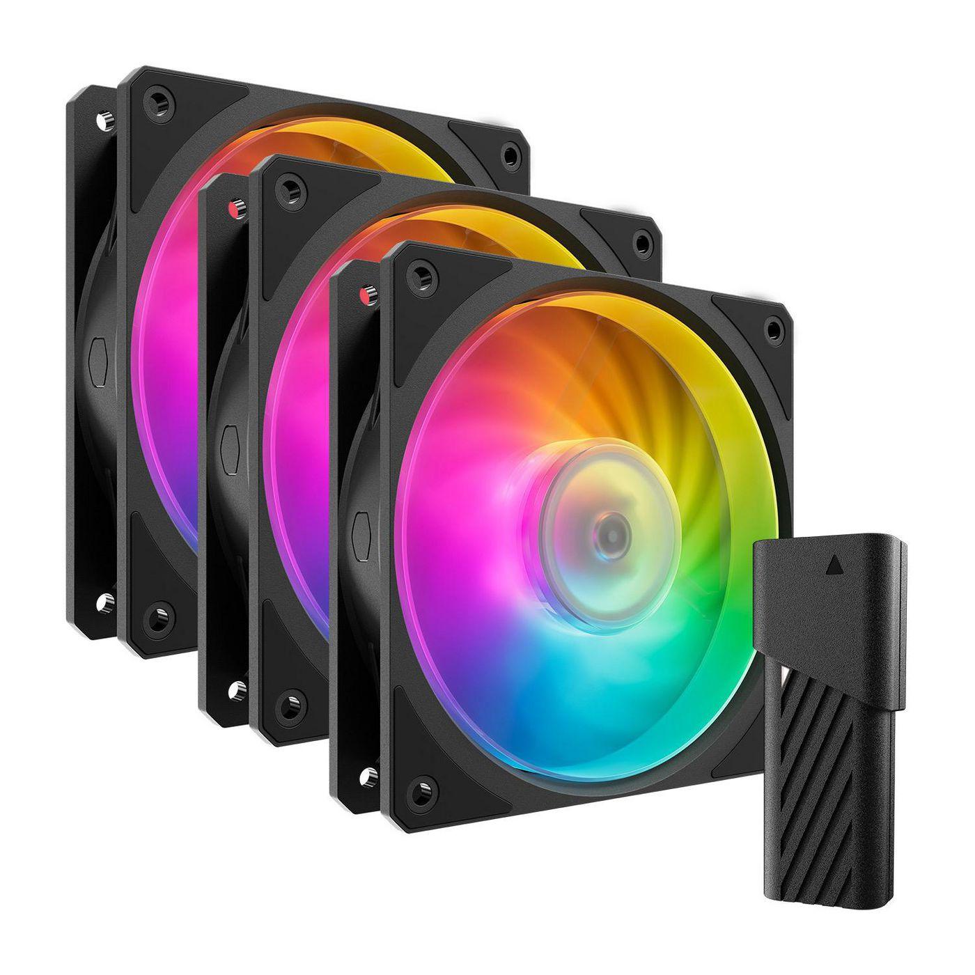 Cooler Master Mobius 120P ARGB PWM 12cm Case Fans 3-Pack Ring Blade Design 0-2400 RPM Loop Dynamic Bearing Black ARGB Controlle