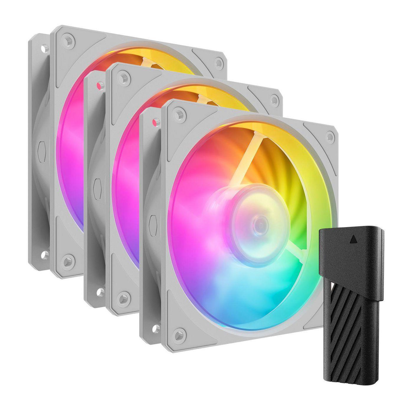 Cooler Master Mobius 120P ARGB PWM 12cm Case Fans 3-Pack Ring Blade Design 0-2400 RPM Loop Dynamic Bearing White ARGB Controlle