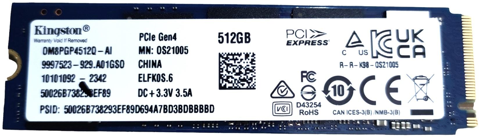 KINGSTON SOLID STATE DRIVE SSD 512GB PCIe Gen4 M.2 2280 NVME OM8PGP4512Q OEM BULK