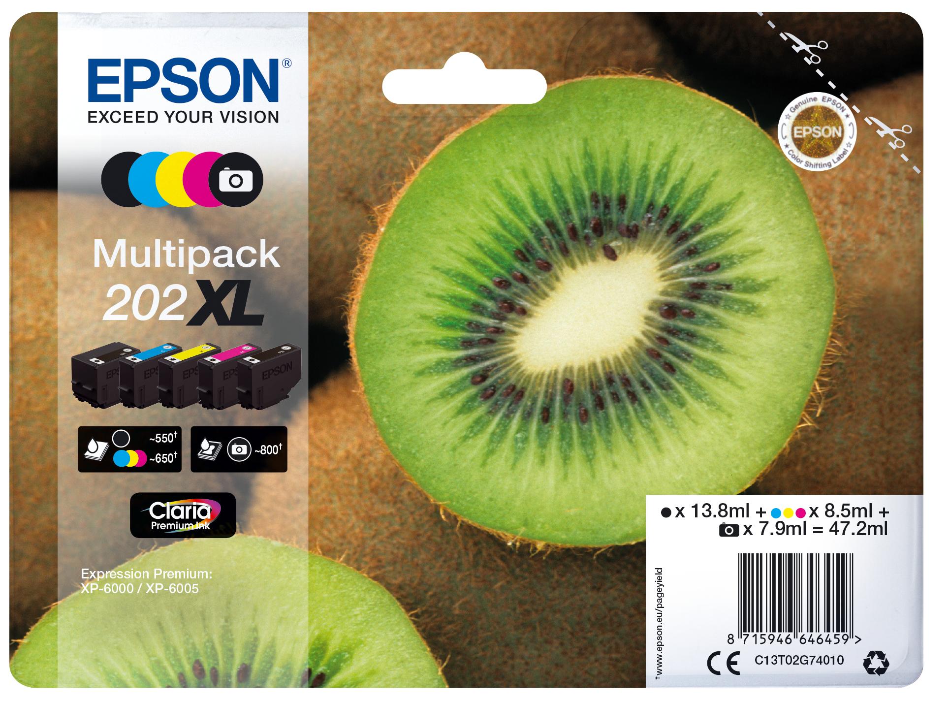 Epson Kiwi Multipack 5-colours 202XL Claria Premium Ink (EPSON 202XL MULTIPACK CLARIA INK CARTRIDGE 47.2ML)
