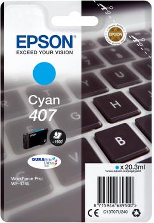 Epson WF-4745 Series Ink Cartridge L Cyan (OEM Epson 407 Cyan Ink Cartridge C13T07U240)