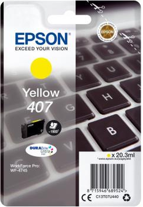 Epson WF-4745 cartuccia d'inchiostro 1 pz Originale Resa elevata [XL] Giallo (OEM Epson 407 Yellow Ink Cartridge C13T07U440)