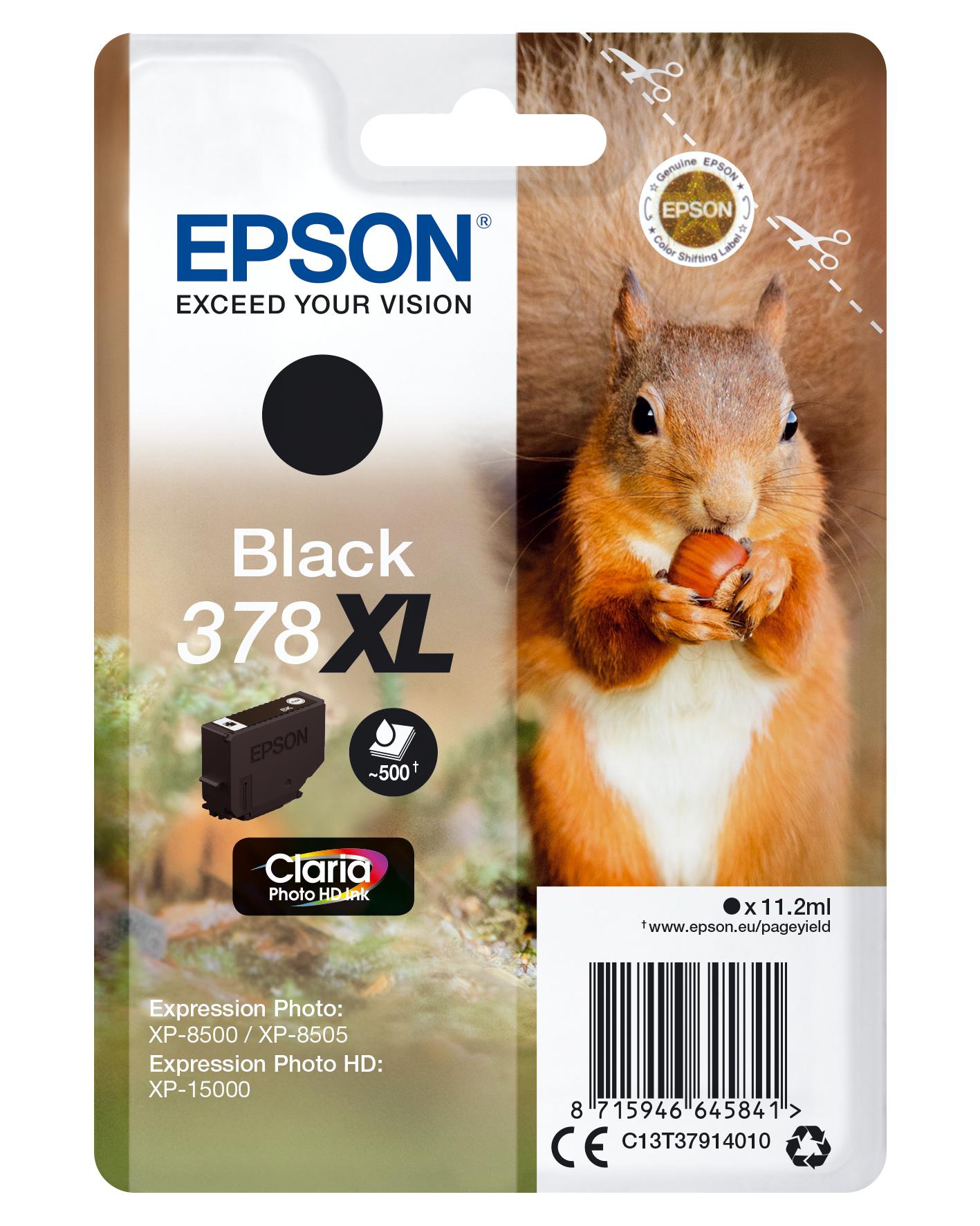 Epson Squirrel Singlepack Black 378XL Claria Photo HD Ink (Epson 378XL - XL - sort - original - b)