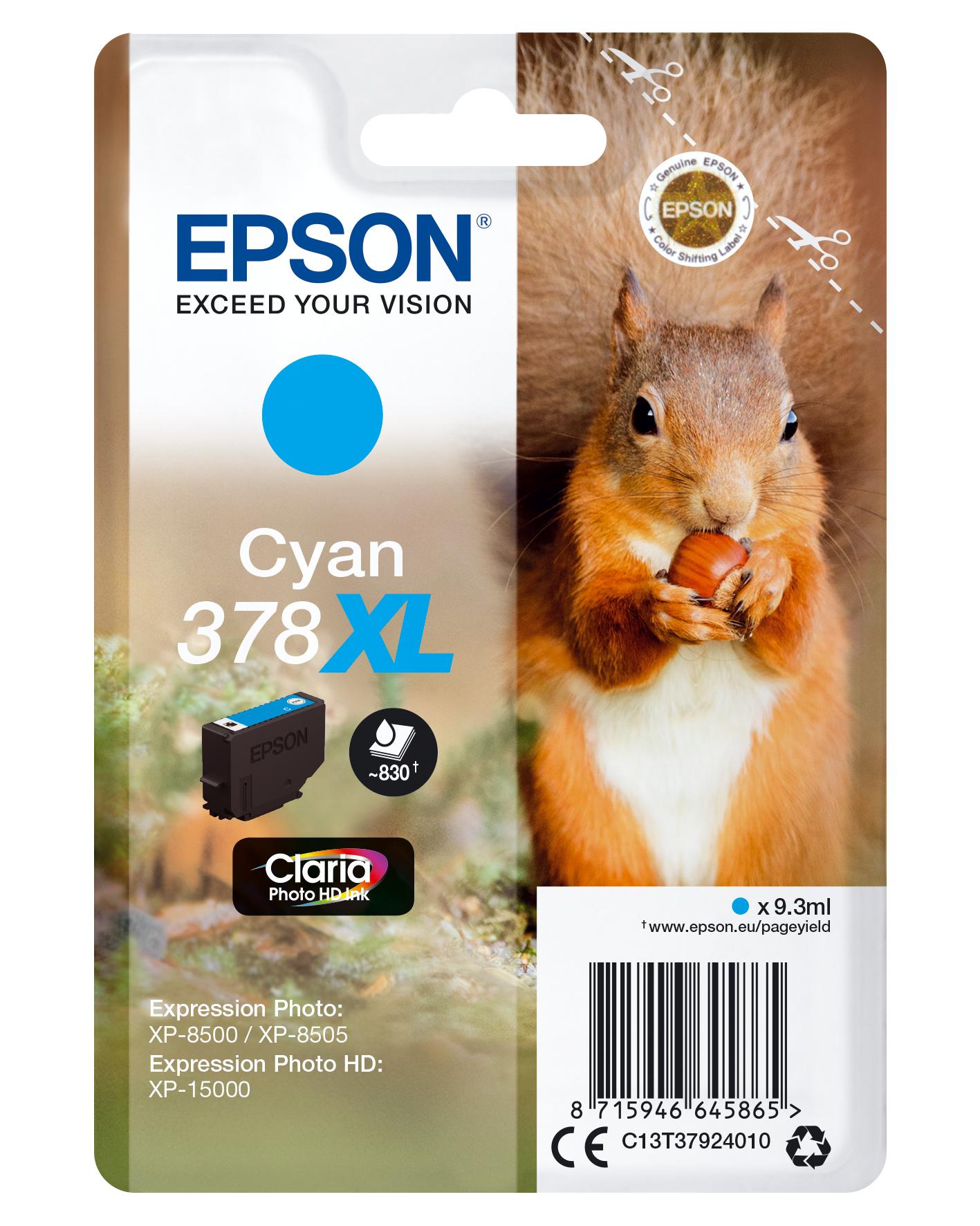 Epson Squirrel Singlepack Cyan 378XL Claria Photo HD Ink (Epson 378XL - h?j kapacitet - cyan - o)