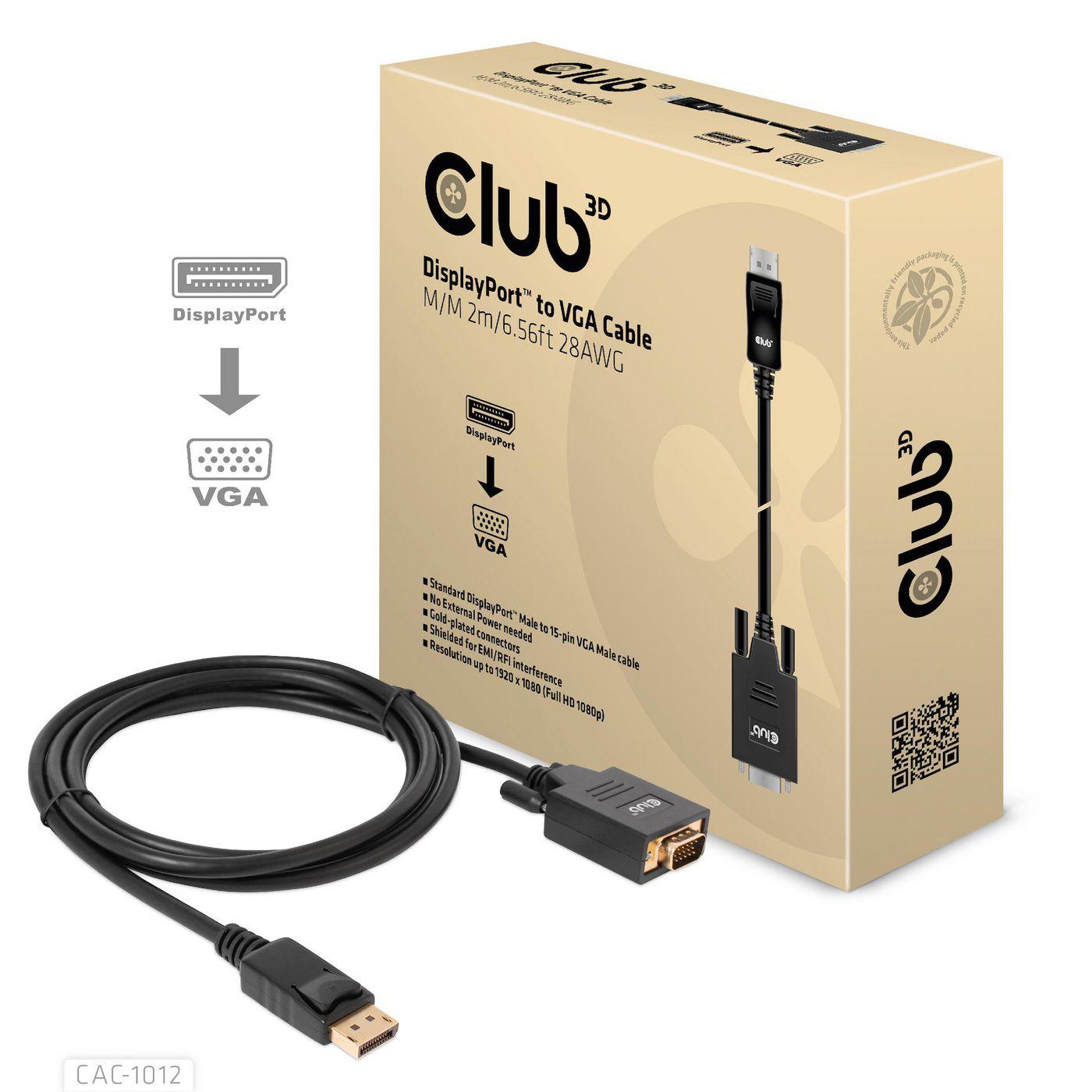 CLUB3D CAC-1012 cavo e adattatore video 2 m DisplayPort VGA [D-Sub] Nero (Club 3D - videoadapterkabel - DisplayP)