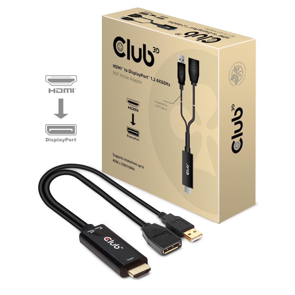 CLUB3D HDMI 2.0 TO DISPLAYPORT 1.2 4K60HZ HDR M/F ACTIVE ADAPTER Nero (Hdmi 2.0 To Displayport 1.2 - 4K60Hz Hdr M/F Active Adap