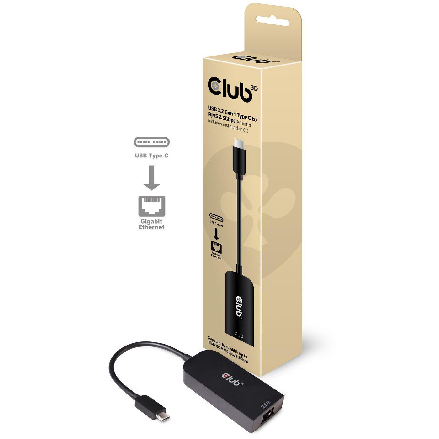 CLUB3D CAC-1520 adattatore per inversione del genere dei cavi USB C Ethernet Nero (Club 3D - netv?rksadapter - USB-C 3.2)
