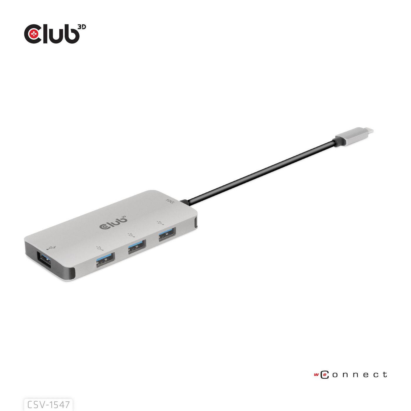 CLUB3D CSV-1547 hub di interfaccia USB 3.2 Gen 2 [3.1 Gen 2] Type-C 10000 Mbit/s Nero, Argento (Club 3D CSV-1547 - hub - 4 port