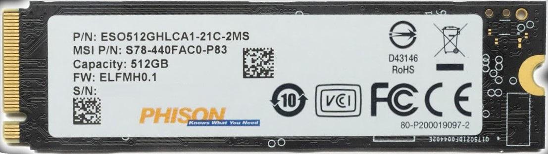 PHISON SOLID STATE DRIVE SSD 512GB M.2 2280 NVMe Gen 4 PCIe 4.0 ESO512GHLCA1-21C-2MS OEM BULK
