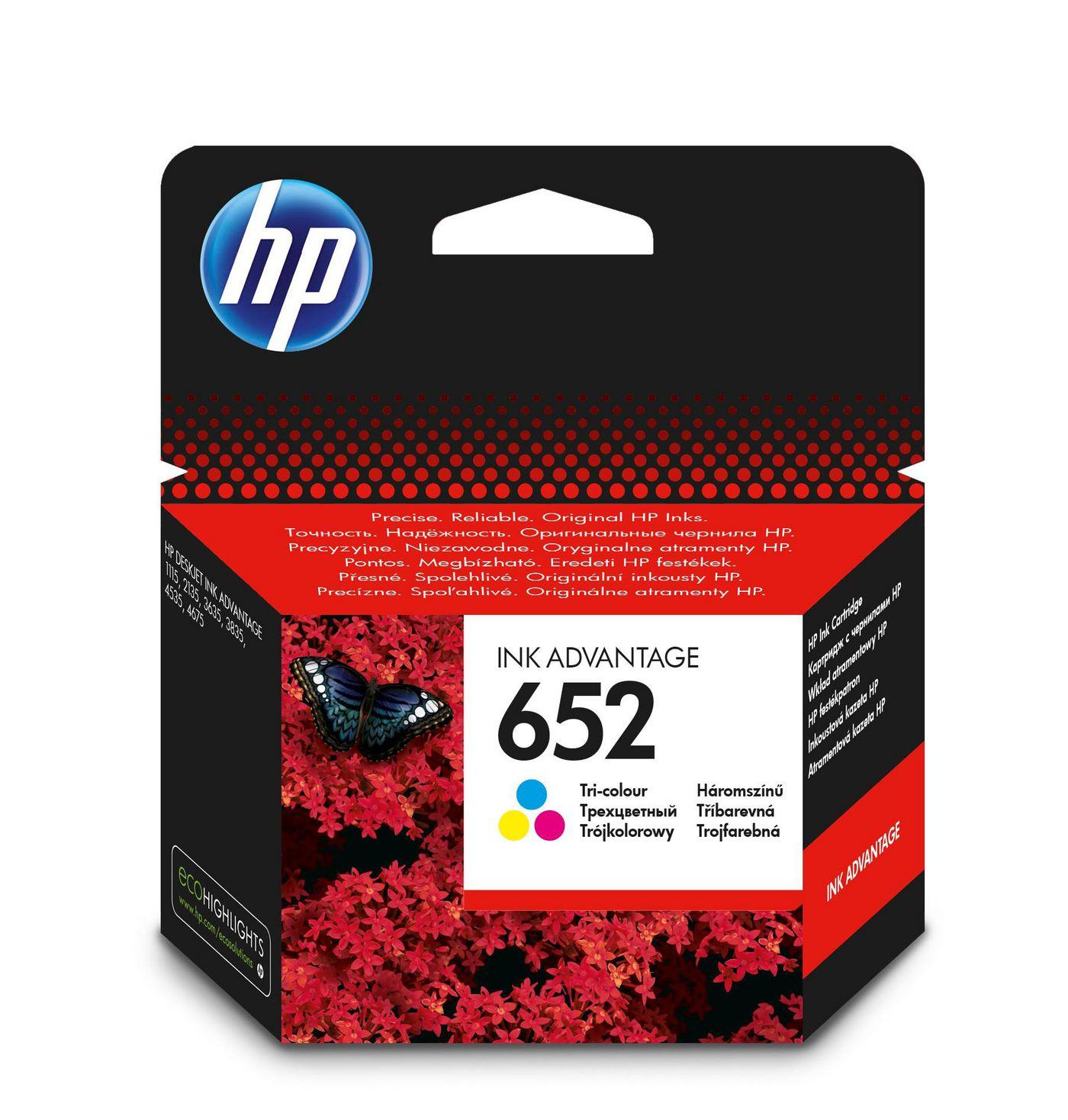 HP 652 Originale Nero, Ciano, Giallo (HP 652 - farve [cyan, magenta, gul] -)