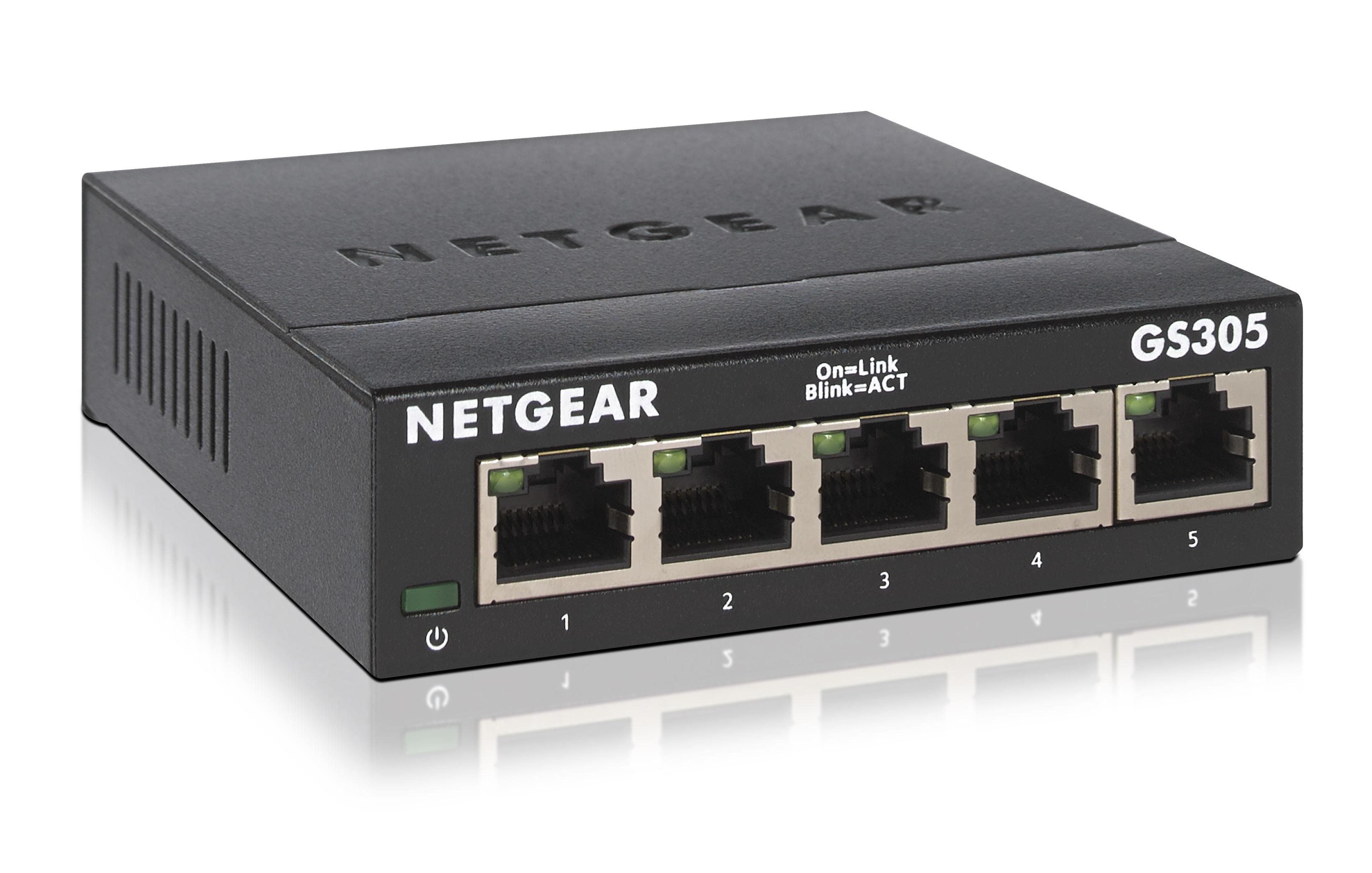 NETGEAR GS305 Non gestito L2 Gigabit Ethernet [10/100/1000] Nero (NETGEAR GS305 - Switch - unmanaged - 5 x 10/100/1000 - deskto