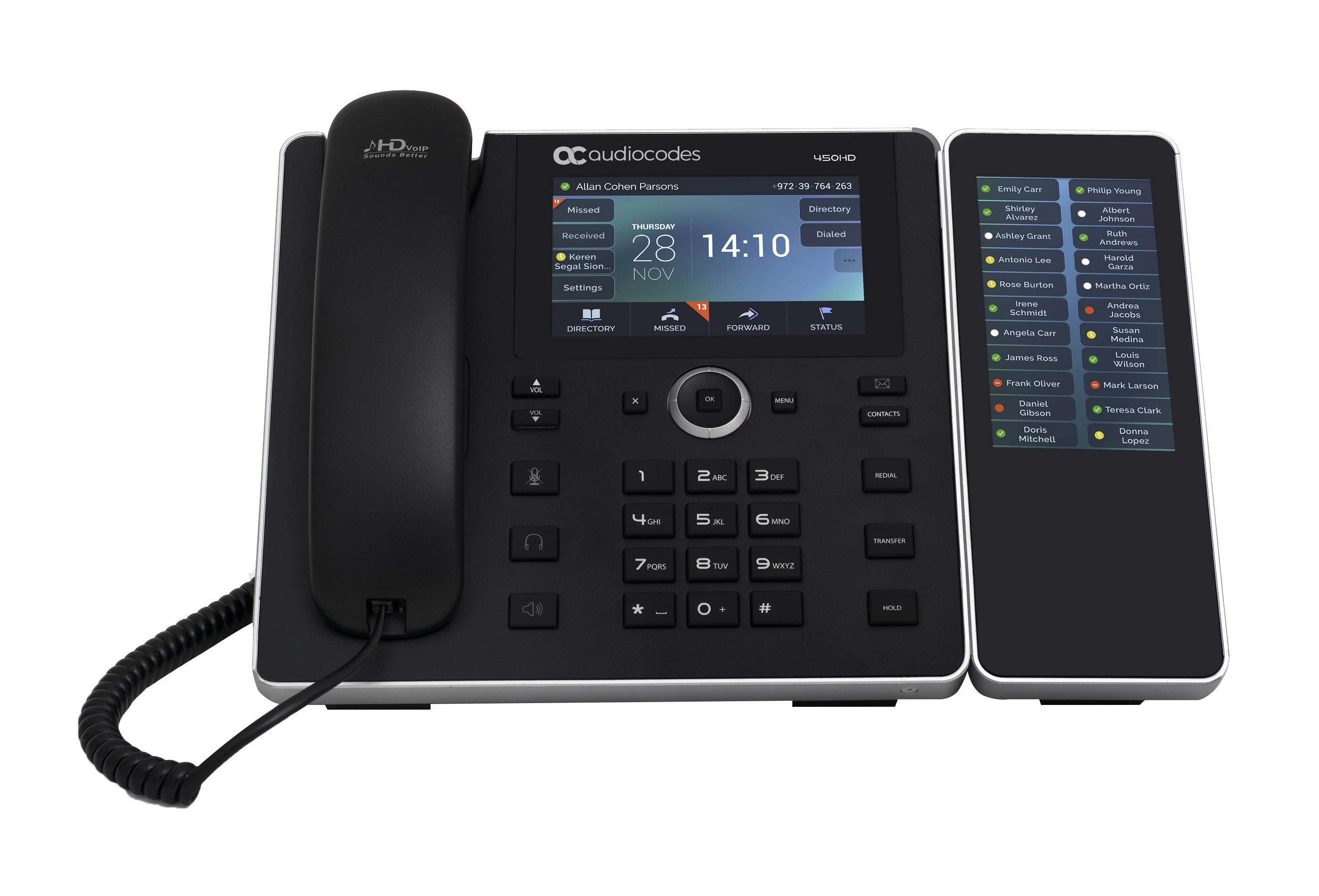 Audiocodes SfB 450HD IP-Phone PoE GbE Black 2 Ethernet 10/100/1000 ports, 800x480 5" Color Touch LCD and Power over Ethernet (