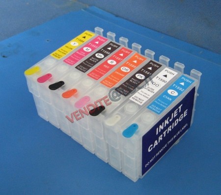 KIT 8 CARTUCCE RICARICABILI PER EPSON STYLUS PHOTO R2000 CON CHIP AUTORESETTANTE